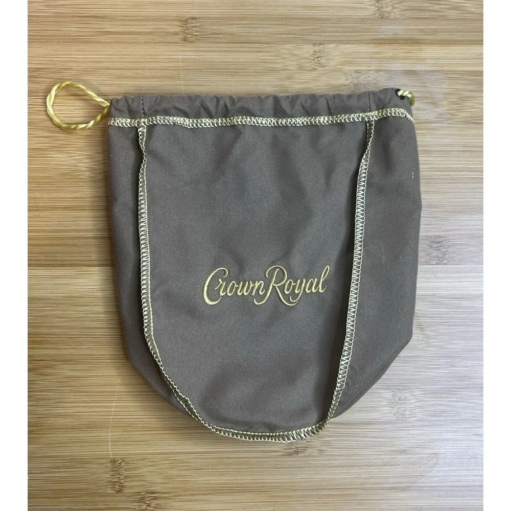 Crown Royal Tan Taupe Drawstring Bag Gold Embroidery Collectible Pouch Whiskey‎